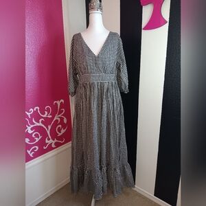 Kate Spade Black and White Checkered Long Sleeve Dress